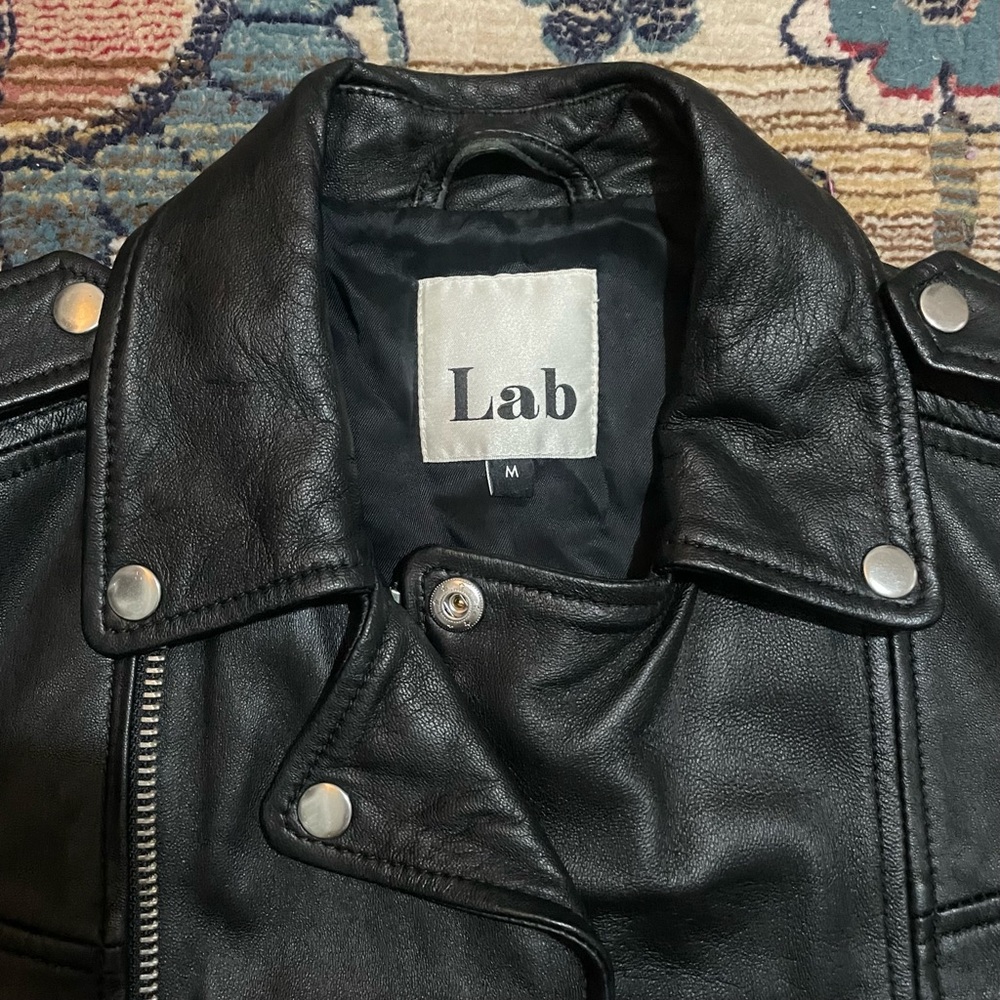 SOLD!! Lab London 100% Genuine Leather Biker Jacket Grommet Eyelet Lace Up - Picture 4 of 5